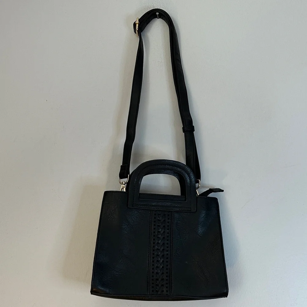 Black Small Handbag adjustable Crossbody strap faux leather